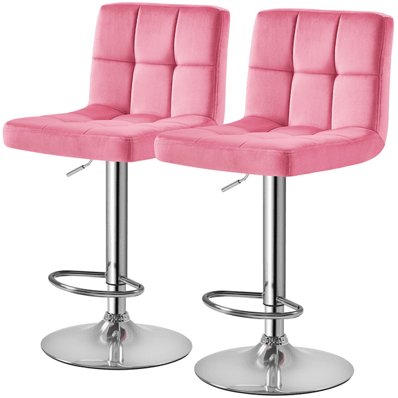 Alden Design Adjustable Modern Velvet Counter-Height Mid-Back Bar stool Set of 2, Pink