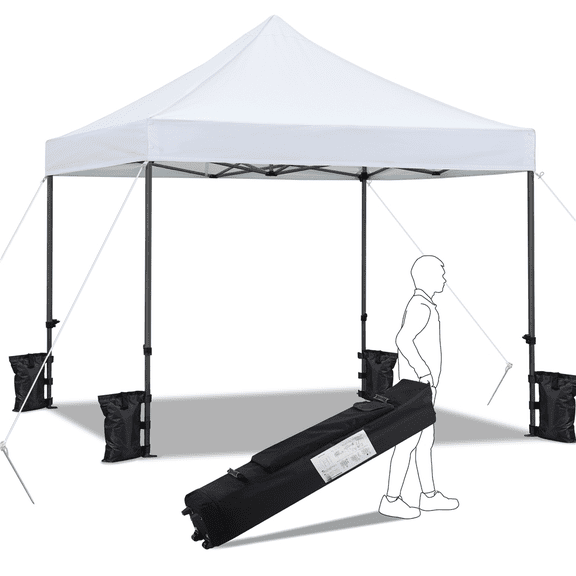 Alden Design Heavy Duty Waterproof Pop-up Canopy Tent, Adjustable 10x10 ft Gazebo with Wheeled Carry Bag for Party, Garden, Wedding, Camping, Outdoor, White
