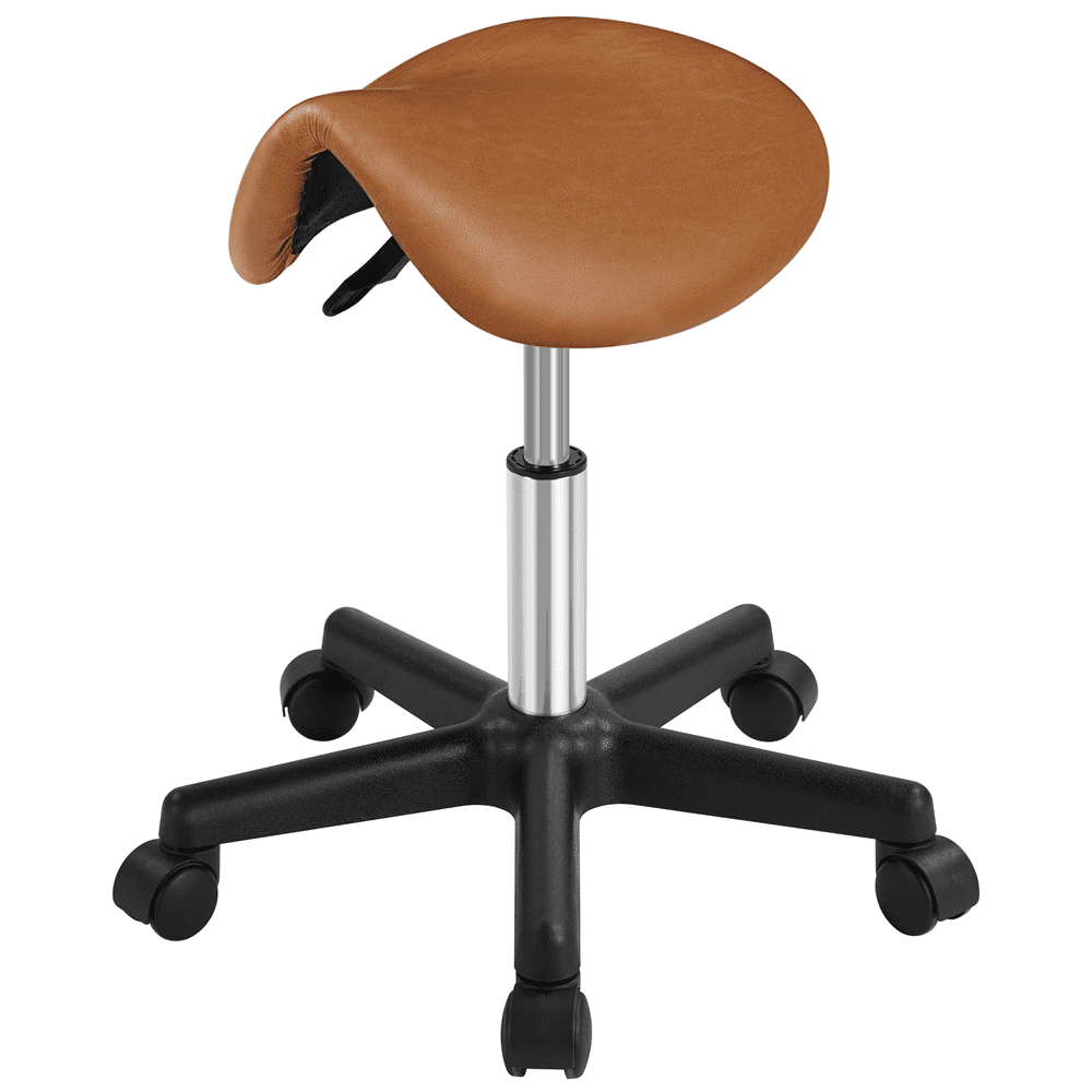 Alden Design Adjustable Rolling Saddle Stool for Massage Tattoo Dental, Brown