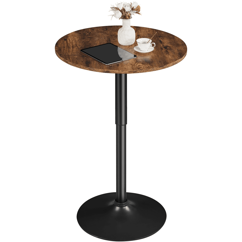 Alden Design Adjustable Round Pub Table 360° Swivel Tabletop for Bistro Home Bar, Rustic Brown