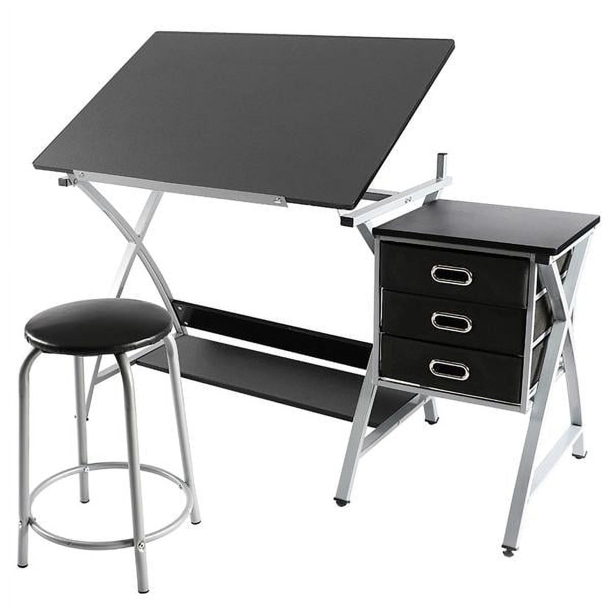 SMILEMART Alden Design 50'' Adjustable Steel Drafting Table with Stool, Black