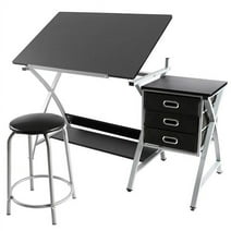 Alden Design Adjustable Steel Drafting Table with Stool, Black