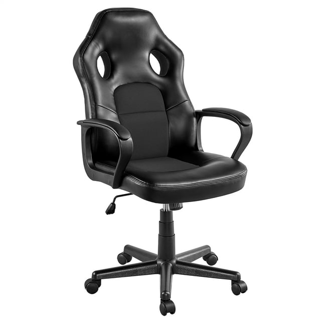 Alden Design Adjustable Swivel Artificial Leather Gaming Chair, Black