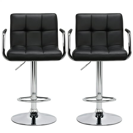Alden Design Adjustable Swivel Bar Chair Modern Faux Leather Bar Stools, Set of 2, Black