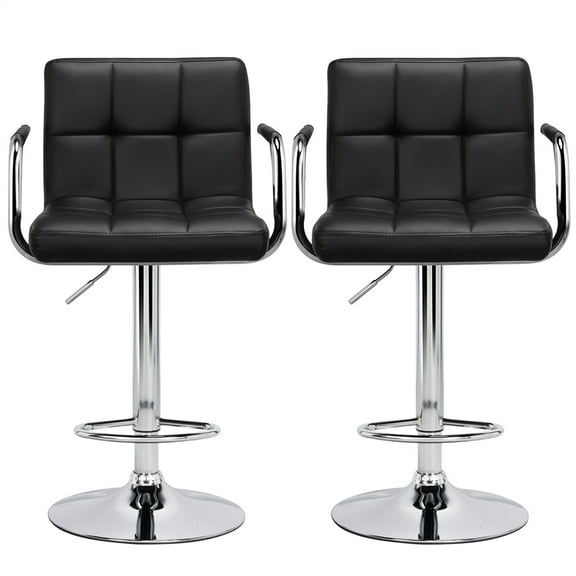 Alden Design Adjustable Swivel Bar Chair Modern Faux Leather Bar Stools, Set of 2, Black