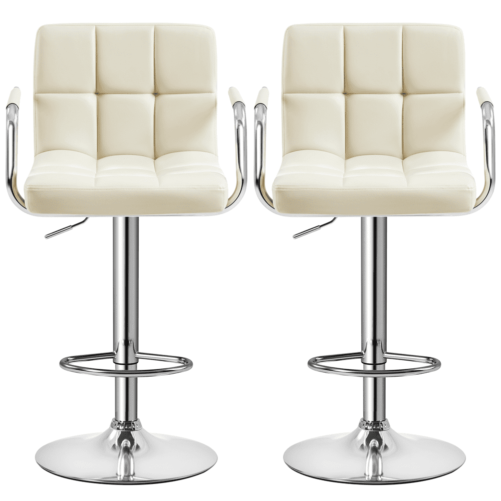 Alden Design Adjustable Swivel Bar Stools Modern Faux Leather Bar Chair Set of 2, Beige