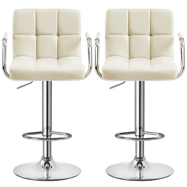 Alden Design Adjustable Swivel Bar Stools Modern Faux Leather Bar Chair Set of 2, Beige