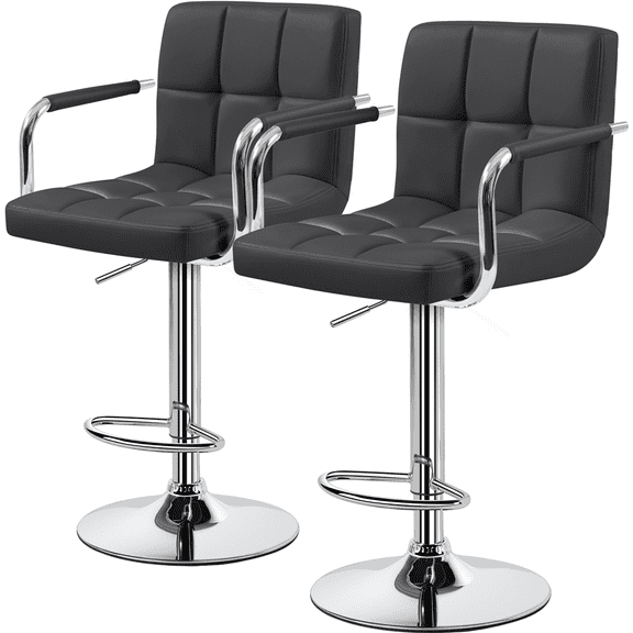 Alden Design Adjustable Swivel Bar Stools Modern Faux Leather Bar Chair Set of 2, Gray