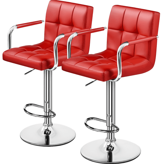 Alden Design Adjustable Swivel Bar Stools Modern Faux Leather Bar Chair Set of 2, Red