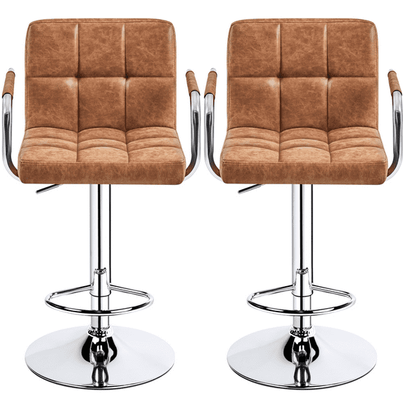 Alden Design Adjustable Swivel Bar Stools Modern Faux Leather Bar Chair Set of 2, Retro Brown