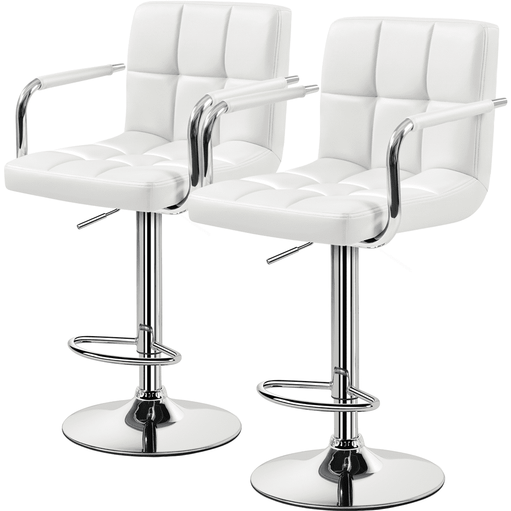 Alden Design Adjustable Swivel Bar Stools Modern Faux Leather Bar Chair Set of 2, White