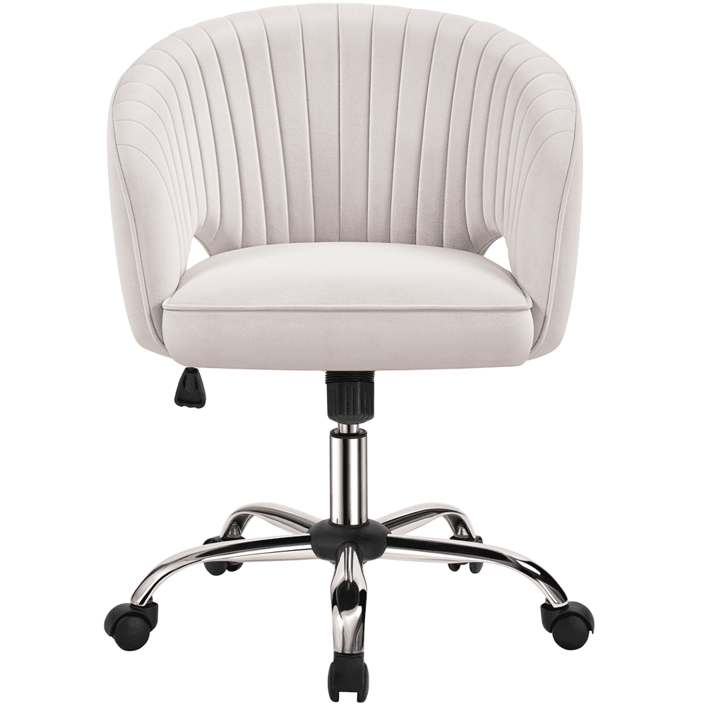 Alden Design Adjustable Tufted Velvet Office Chair with Barrel Back for Home Office, Cream