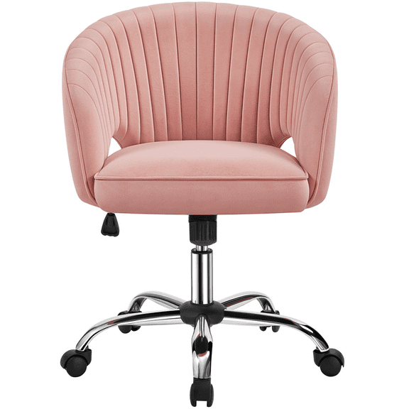 Alden Design Adjustable Tufted Velvet Office Chair with Barrel Back for Home Office, Pink