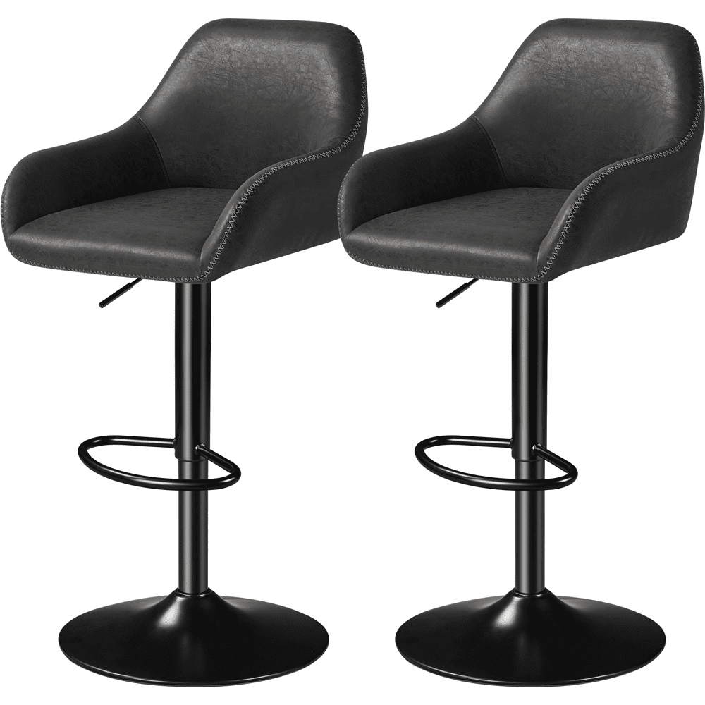 Alden Design Adjustable Vintage Faux Leather Bar Stools with Backrest, Set of 2, Black