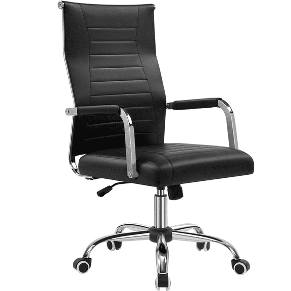 Alden Design Adult Modern Faux Leather Office Desk Chair with Mid-back for Home Office, Black