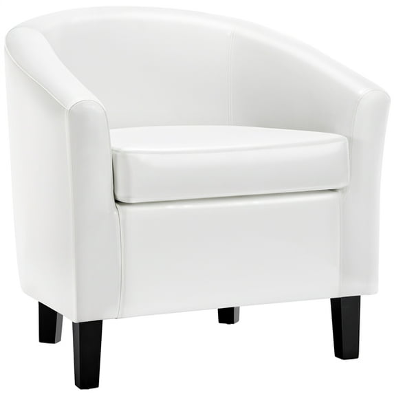 Alden Design Barrel Accent Chair, White Faux Leather