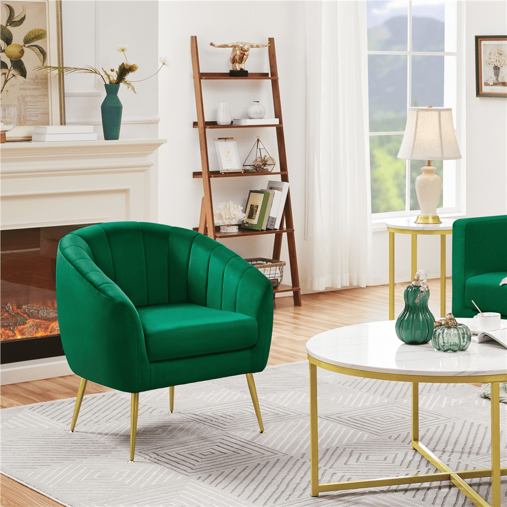 Alden Design Barrel Accent Chair with Gold Metal Legs for Living Room ...