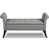 Alden Design Button Tufted Ottoman Storage Bench with Rolled Arms, Light Gray Fabric