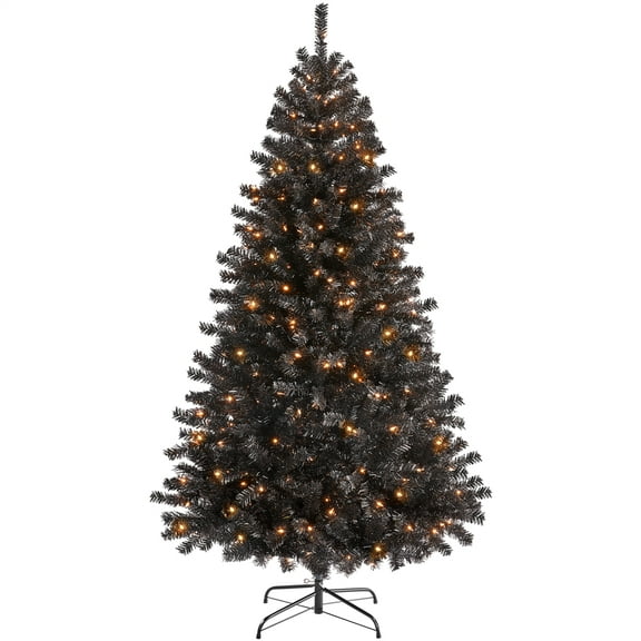 Alden Design Clear Prelit Incandescent Black Hinged Spruce Artificial Christmas Tree, 6'