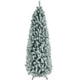 thumbnail image 1 of Alden Design Clear Prelit Incandescent White Flocked Pencil Artificial Christmas Tree, with Foldable Stand 6', 1 of 11