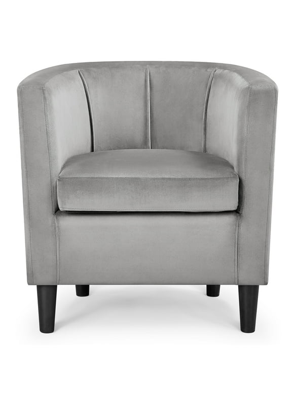 Alden Design Contemporary Barrel Accent Arm Chair, Gray Velvet