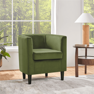Alden Design Upholstered Barrel Accent Chair for Livingroom, Olive Green Velvet