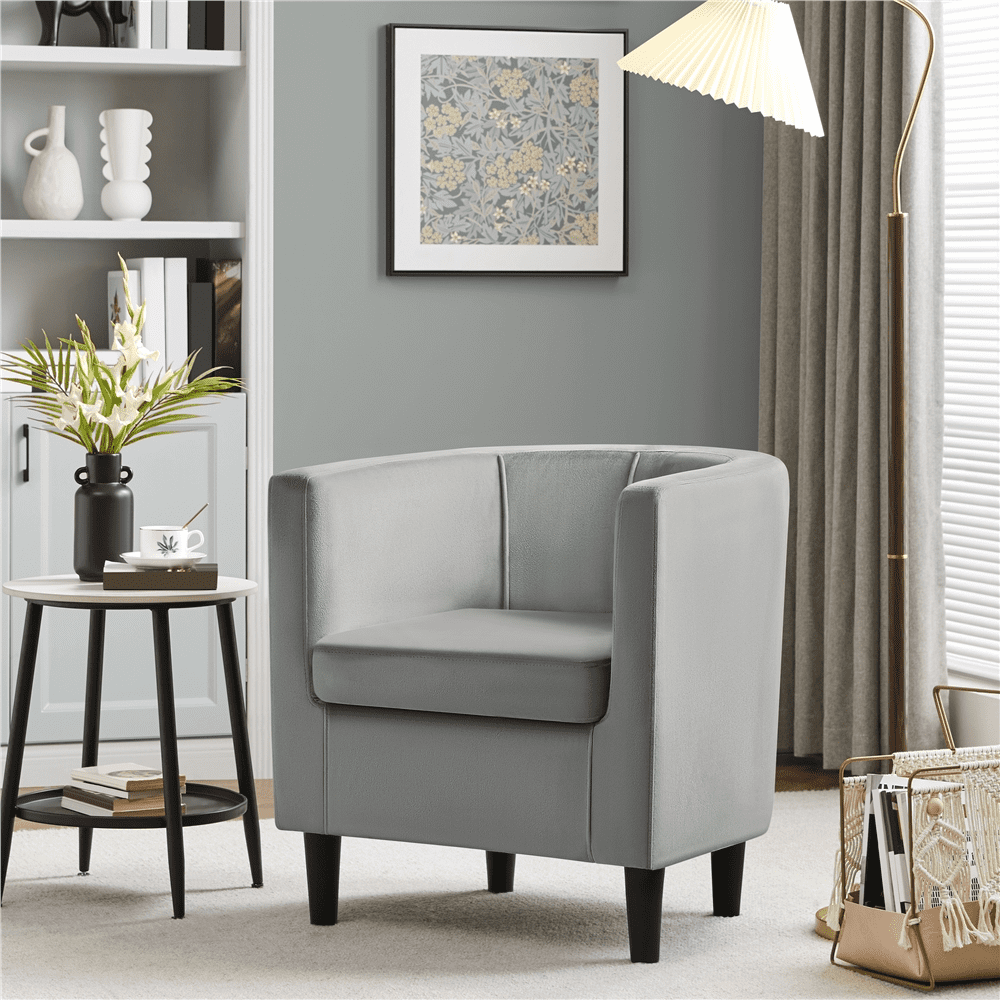 Alden Design Contemporary Barrel Accent Chair for Livingroom, Gray Velvet