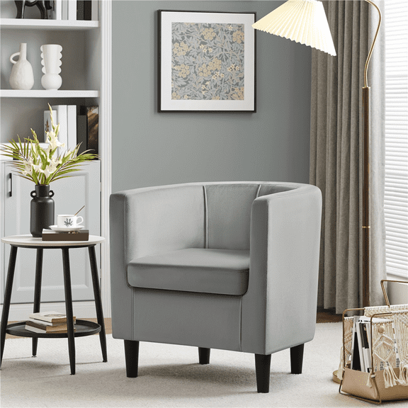 Alden Design Contemporary Barrel Accent Chair for Livingroom, Gray Velvet