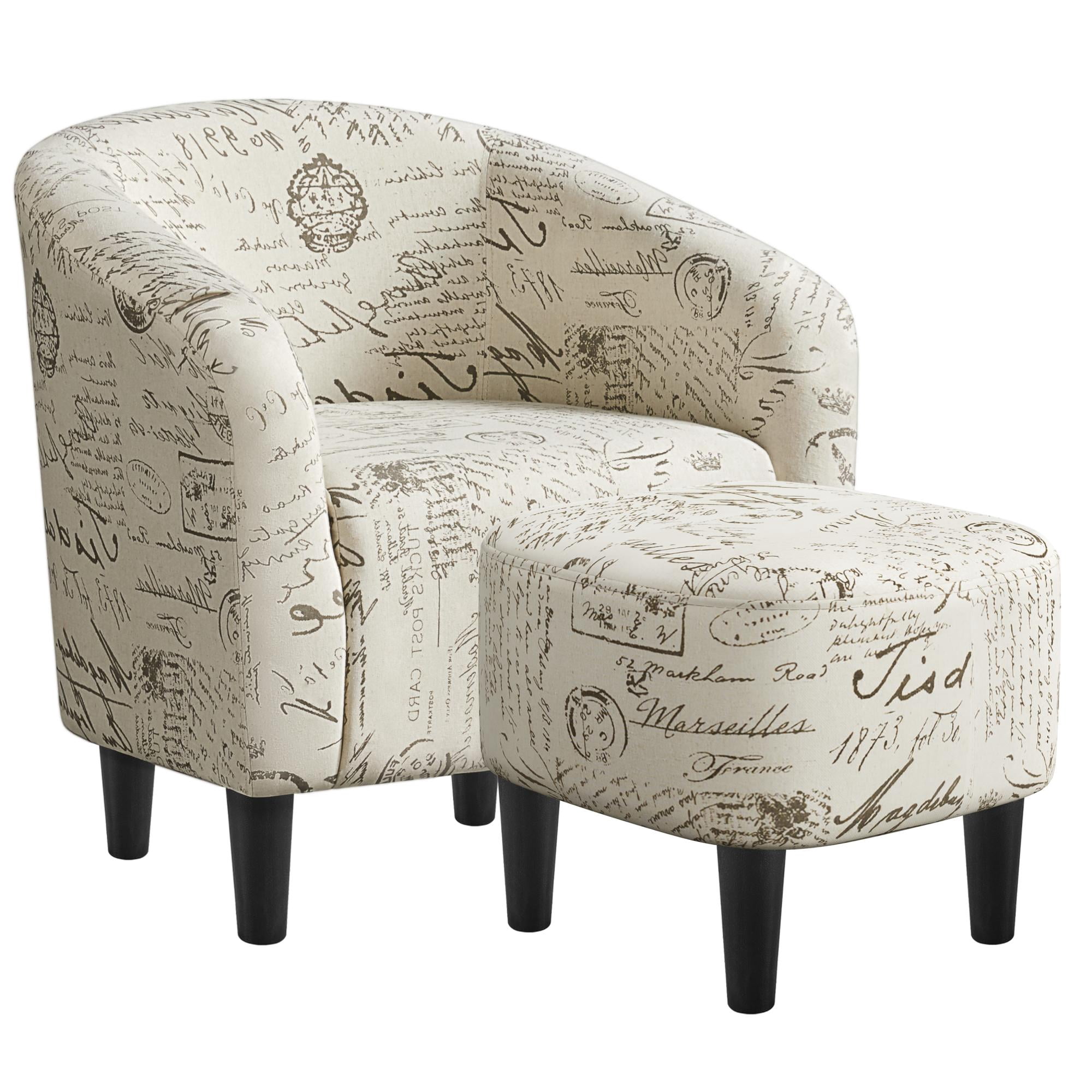 Alden Design Contemporary Upholstered Club Accent Chair with Ottoman for Bedroom Living Room, Letter Print