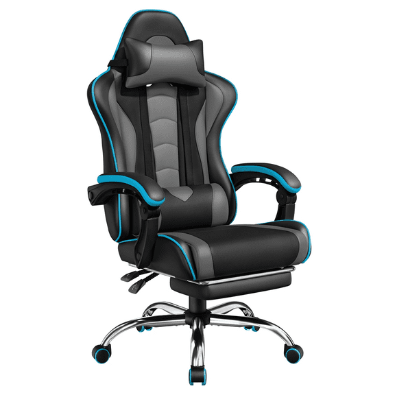 Alden Design Ergonomic High Back Gaming Chair with Massage Lumbar Pillow and Padded Armrests, Black/Gray