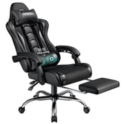 Alden Design Ergonomic High Back Gaming Chair with Massage Lumbar Pillow and Padded Armrests, Full Black