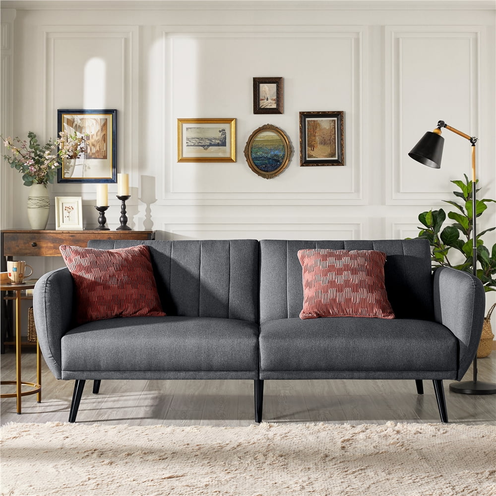 Alden Design Fabric Convertible Ribbed Futon Sofa Bed Gray
