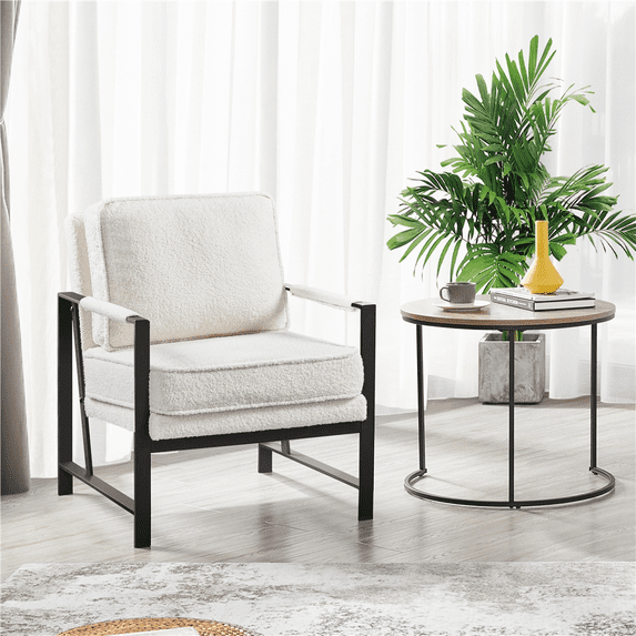Alden Design Boucle Fabric Modern Accent Chair with Metal Arms for Livingroom, Ivory