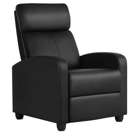 Alden Design Faux Leather Push Back Theater Recliner Chair with Footrest, Black