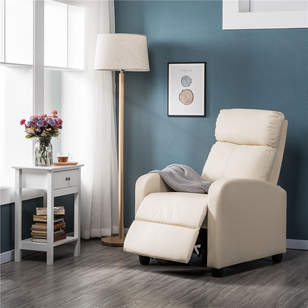 Modern Fabric Push Back Theater Recliner Chair With Footrest – Soft PU Leather Accent Chair For Living Room – Black Plaid