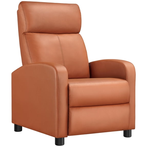 Alden Design Faux Leather Push Back Theater Recliner Chair with Footrest, Tan