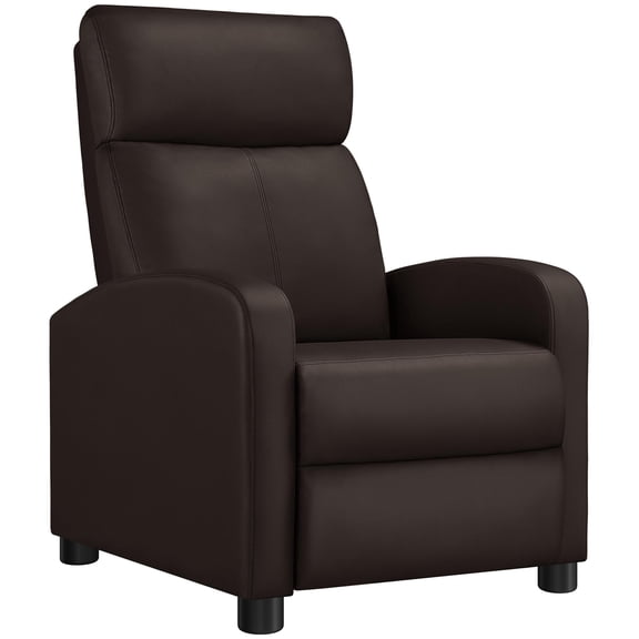 Alden Design Faux Leather Push Back Theater Recliner Chair with Footrest for Living Room, Brown