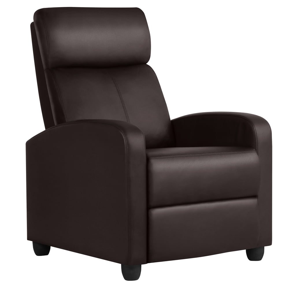 Alden Design Faux Leather Push Back Theater Recliner Chair with Footrest for Living Room, Brown
