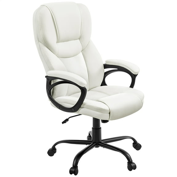 Alden Design Faux Leather Swivel Office Chair with Ergonomic High Back for Home Office, White