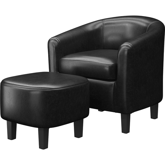 Alden Design Faux Leather Club Chair with Ottoman for Livingroom, Black