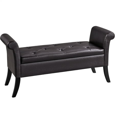 Alden Design Faux Leather Upholstered Storage Bench for Home, All Ages, Dark Brown