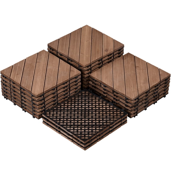 Alden Design Fir Wood Interlocking Flooring Tiles for Indoor & Outdoor, Brown