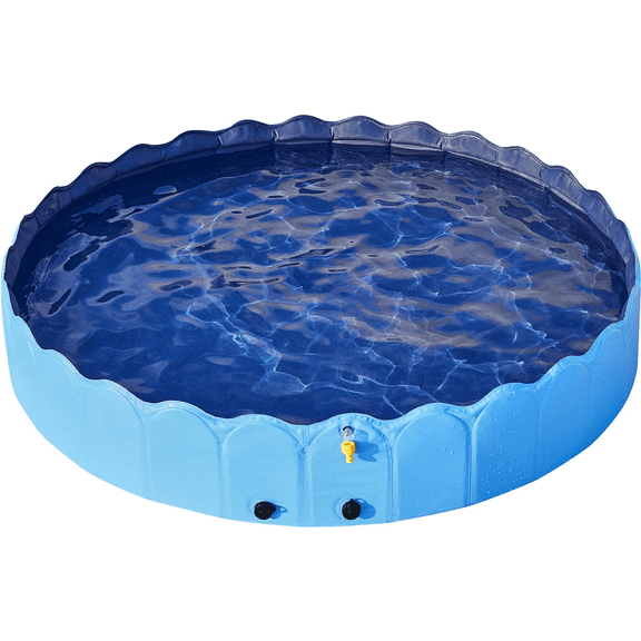 Alden Design Foldable Dog Swimming Pools with Sprinkler Indoor and Outdoor, Blue XXL