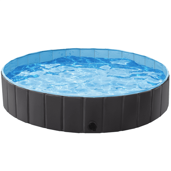 Alden Design Foldable Pet Swimming Pool Wash Tub for Cats and Dogs, Black, X-Large, 55.1"