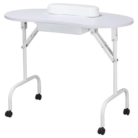 Alden Design Folding Manicure Table with Lockable Wheels and Bag, White