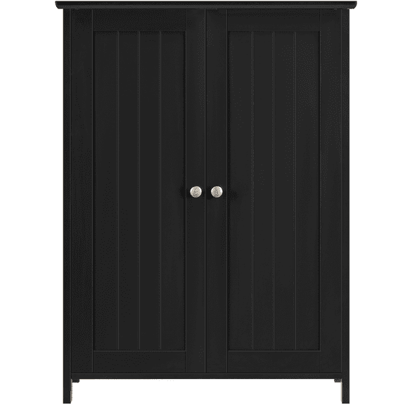 Alden Design Free Standing Floor Cabinet with 2 Adjustable Shelves, Black