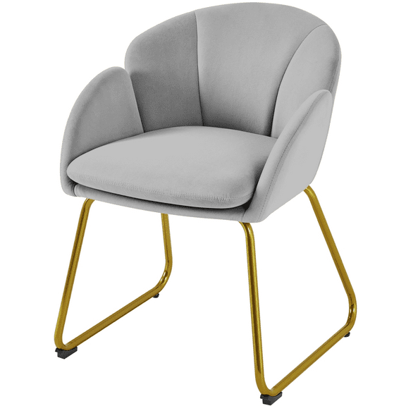 Alden Design Glam Velvet Accent Chair with Golden Metal Legs, Gray