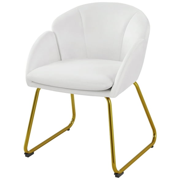 Alden Design Flower Shape Velvet Accent Chair with Golden Metal Legs for Livingroom, White