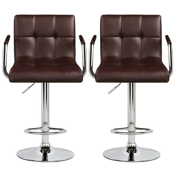 Alden Design Height Adjustable Modern Faux Leather Bar Stools Swivel Chairs, Set of 2, Brown