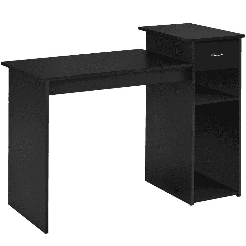 Alden Design Home Office Workstation Computer Desk with Drawer and Storage, Black